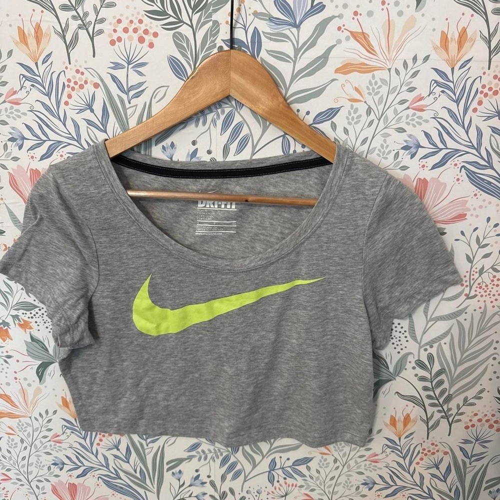 Nike Dri-FIT Heather Gray Neon Swoosh Cropped T-Shirt